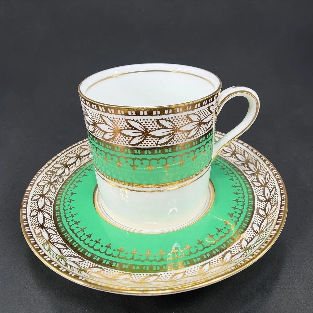 Aynsley Bone China Demitasse Cup Saucer Set Dresden Green Gold‎ Gilt Laurel Leaf